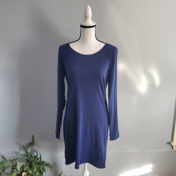 H&M Divided Long Sleeve Navy Blue Tee Shirt Dress L - Picture 1 of 5